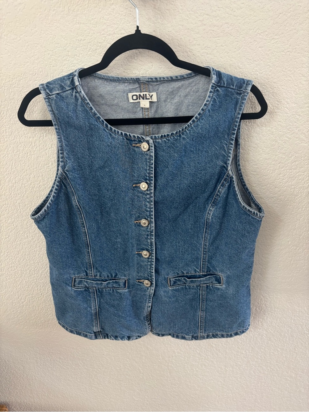 ONLY Washed Blue Denim Button Vest